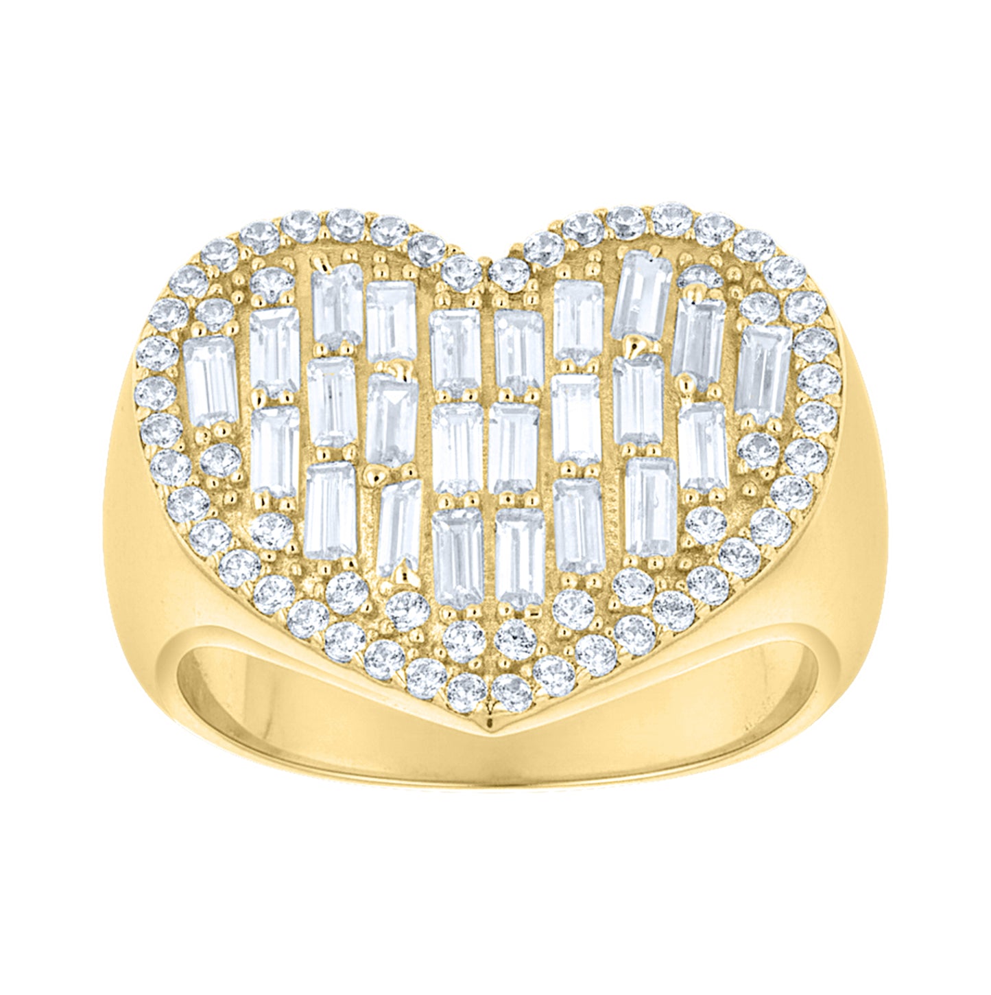 14kt Yellow Gold Womens Baguette Round Cubic-Zirconia Heart Love Ring– Elegant Jewelry Gift for Birthday, Anniversary, Engagement, Wedding