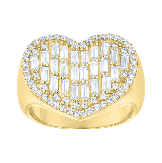 14kt Yellow Gold Womens Baguette Round Cubic-Zirconia Heart Love Ring– Elegant Jewelry Gift for Birthday, Anniversary, Engagement, Wedding