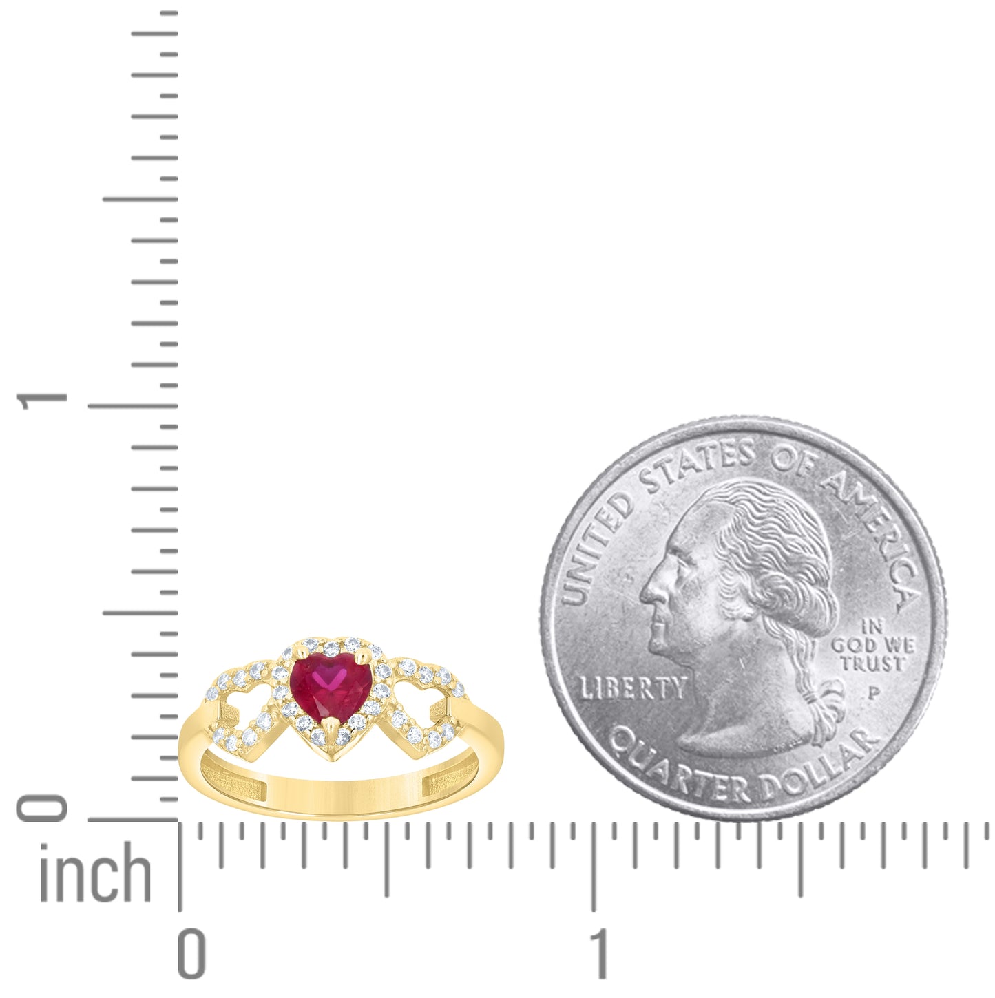 14kt Yellow Gold Womens Round Heart White Blue Cubic-Zirconia Triple Heart Ring– Elegant Jewelry Gift for Birthday, Anniversary, Engagement, Wedding