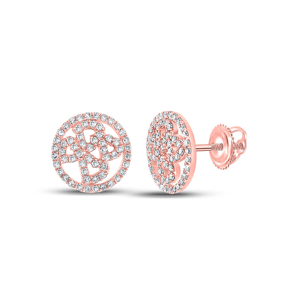 10K Rose Gold Womens Round Diamond Heart Circle Earrings 1/2 Cttw