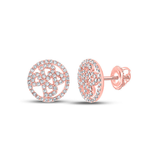 10K Rose Gold Womens Round Diamond Heart Circle Earrings 1/2 Cttw