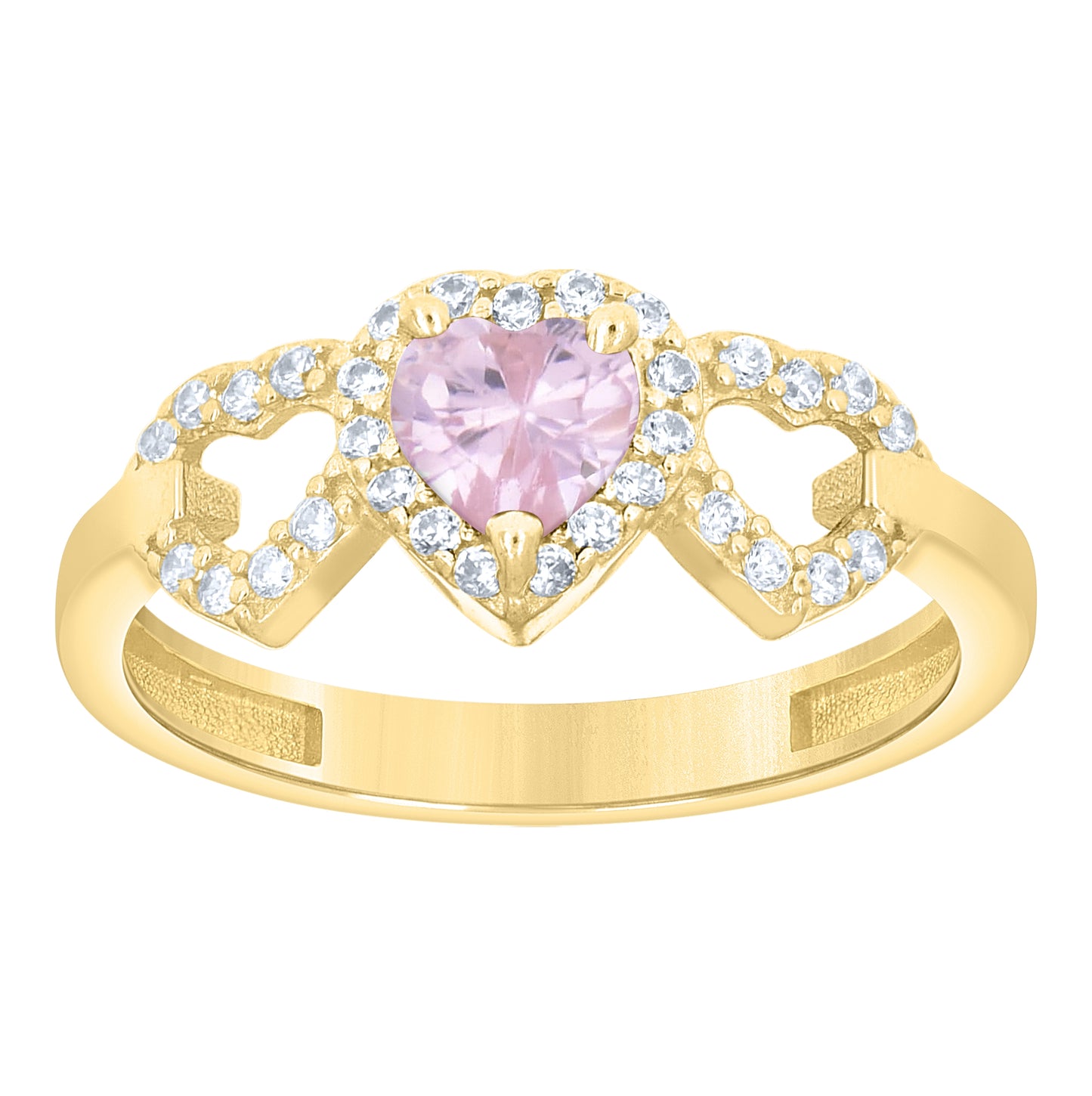 14kt Yellow Gold Womens Round Heart White Blue Cubic-Zirconia Triple Heart Ring– Elegant Jewelry Gift for Birthday, Anniversary, Engagement, Wedding