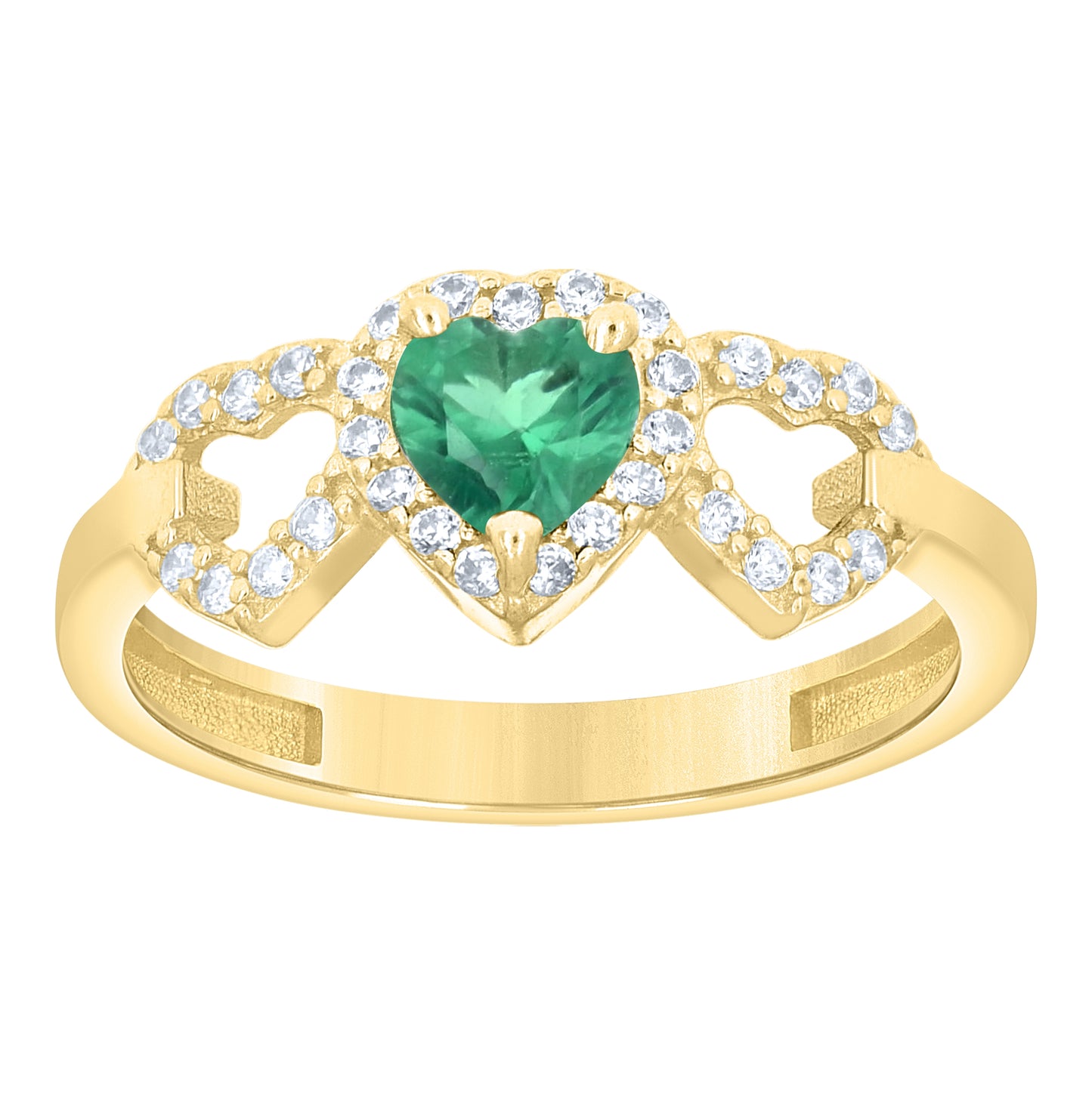 14kt Yellow Gold Womens Round Heart White Blue Cubic-Zirconia Triple Heart Ring– Elegant Jewelry Gift for Birthday, Anniversary, Engagement, Wedding