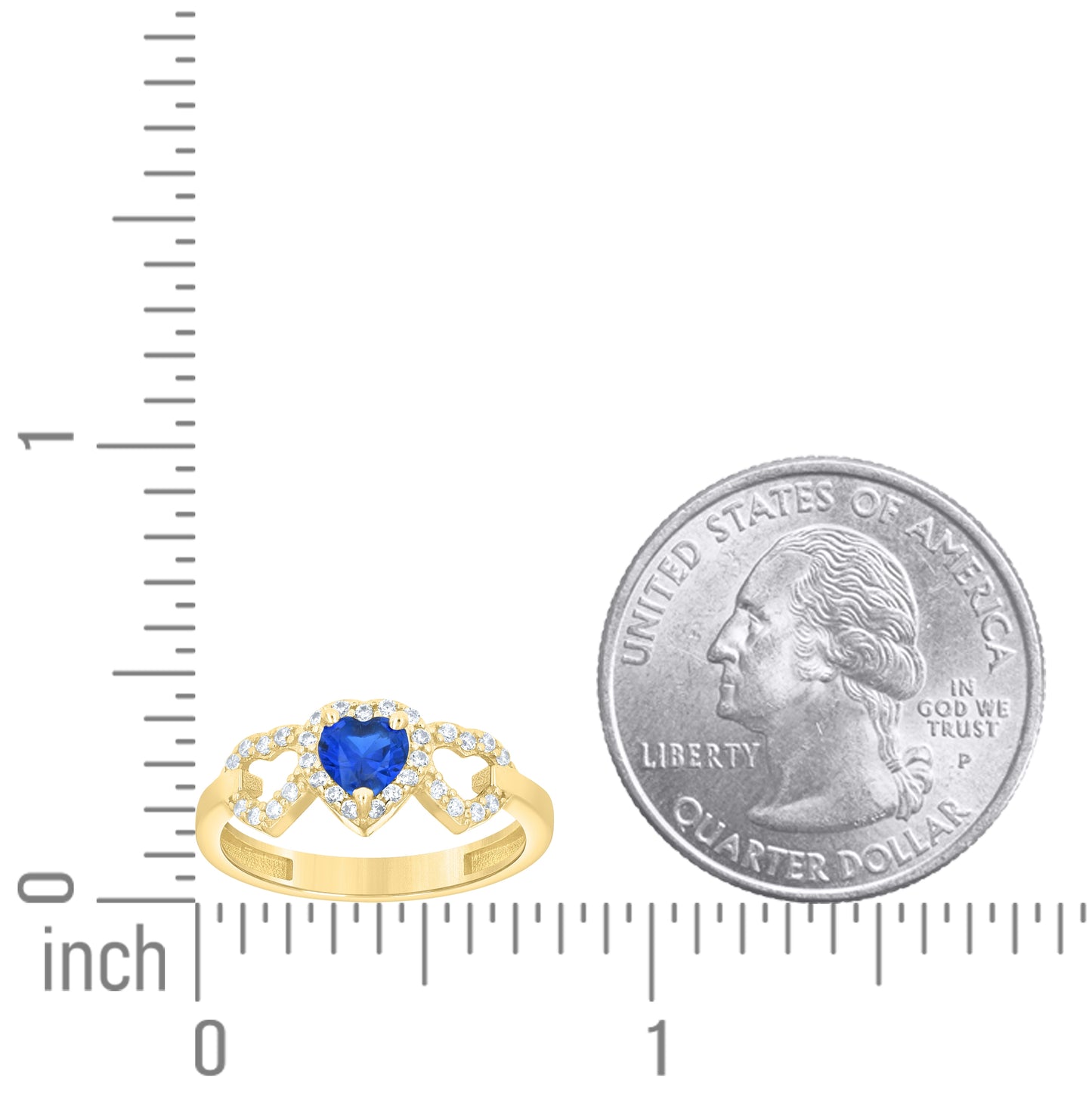 14kt Yellow Gold Womens Round Heart White Blue Cubic-Zirconia Triple Heart Ring– Elegant Jewelry Gift for Birthday, Anniversary, Engagement, Wedding
