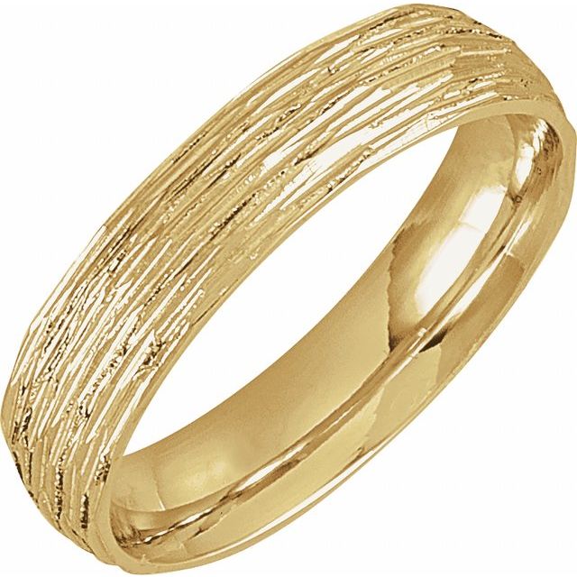 10K Yellow Gold Polished Bark-Style Comfort-Fit Band With Bead Blast Finish