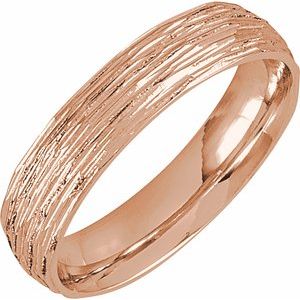 14K Yellow Or White Or Rose Gold Or Sterling Silver Or Platinum Tree Bark-Inspired Comfort-Fit Flat Band