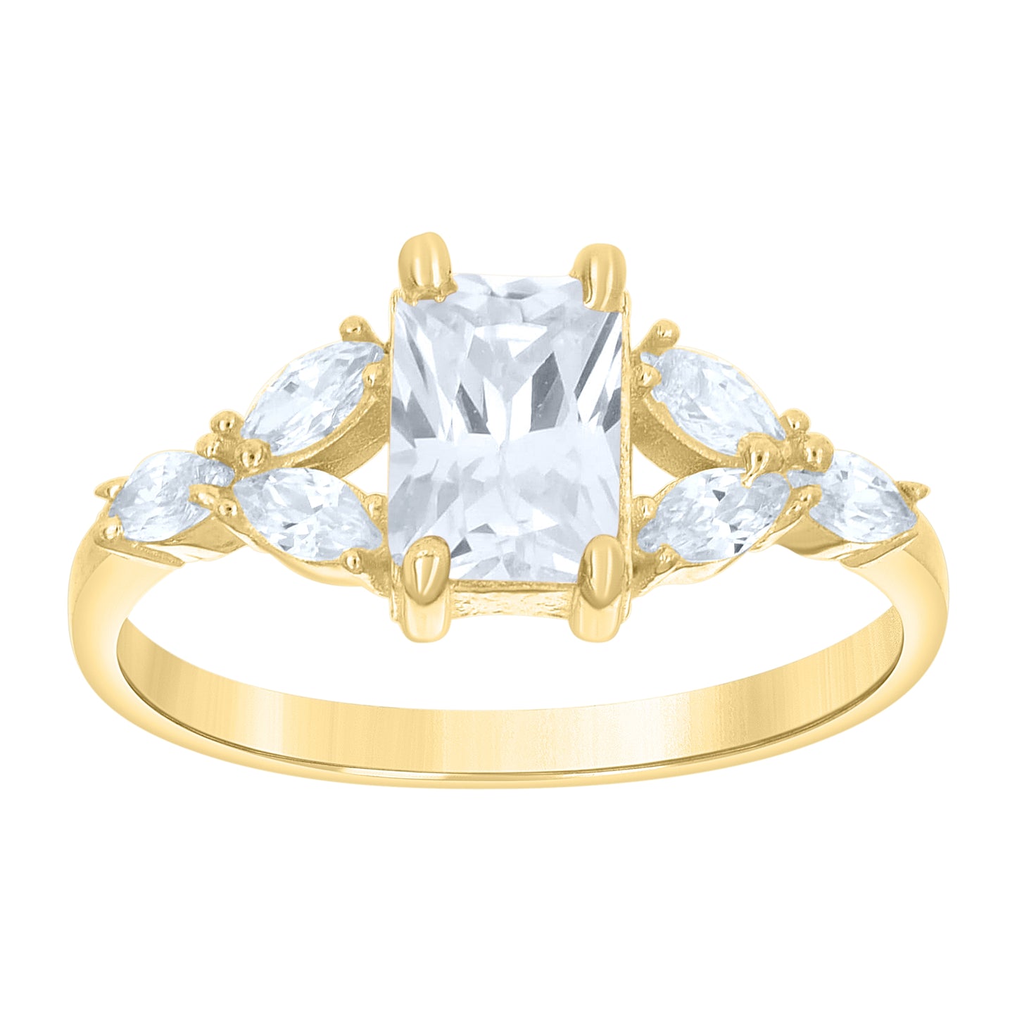 14kt Yellow Gold Womens Marquise Emerald-Cut White Blue Cubic-Zirconia Fashion Ring– Elegant Jewelry Gift for Birthday, Anniversary, Engagement, Wedding
