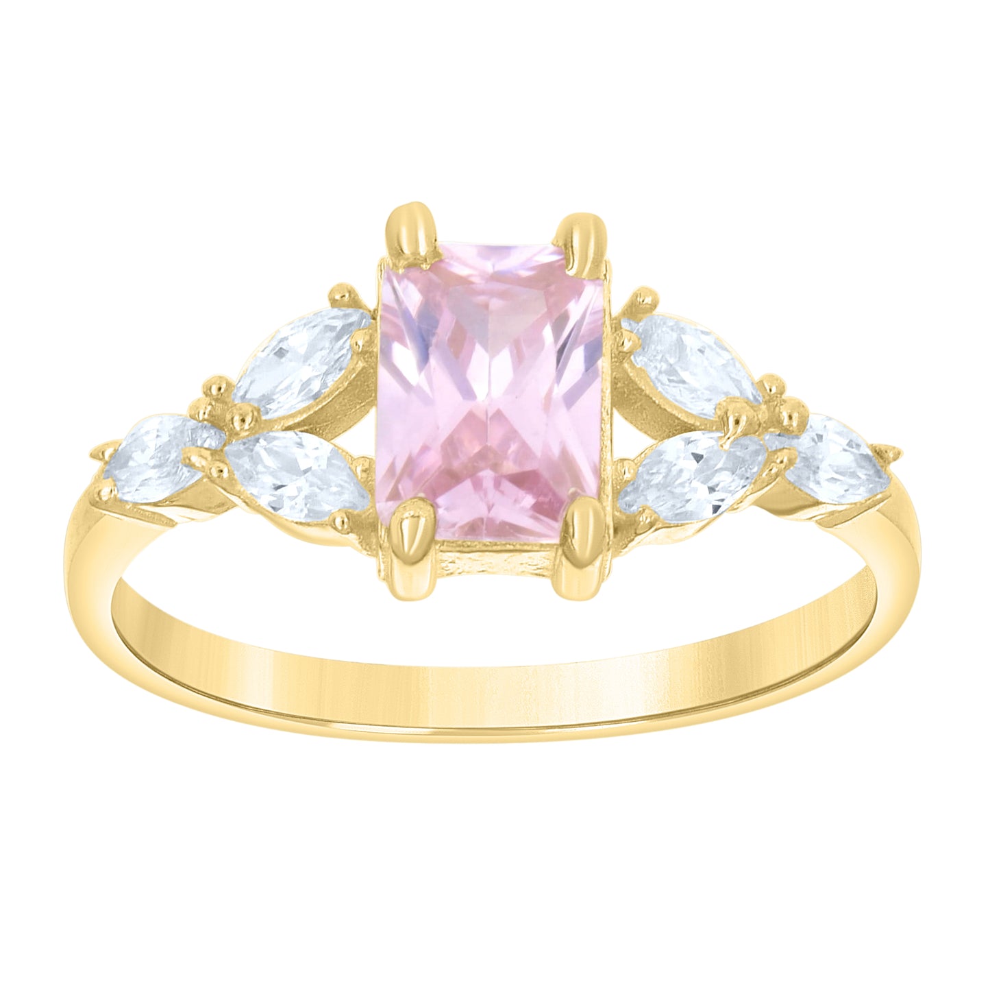 14kt Yellow Gold Womens Marquise Emerald-Cut White Blue Cubic-Zirconia Fashion Ring– Elegant Jewelry Gift for Birthday, Anniversary, Engagement, Wedding