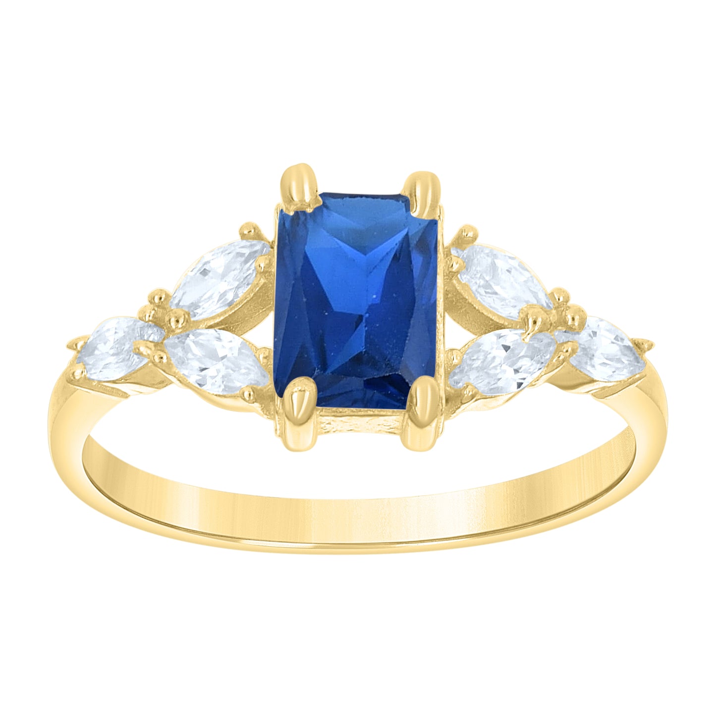 14kt Yellow Gold Womens Marquise Emerald-Cut White Blue Cubic-Zirconia Fashion Ring– Elegant Jewelry Gift for Birthday, Anniversary, Engagement, Wedding