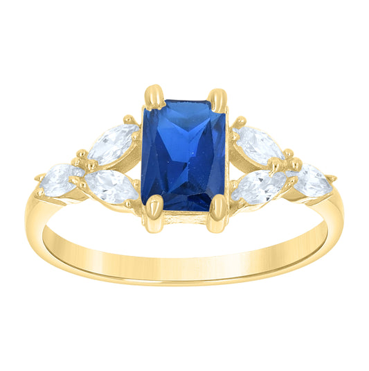 14kt Yellow Gold Womens Marquise Emerald-Cut White Blue Cubic-Zirconia Fashion Ring– Elegant Jewelry Gift for Birthday, Anniversary, Engagement, Wedding