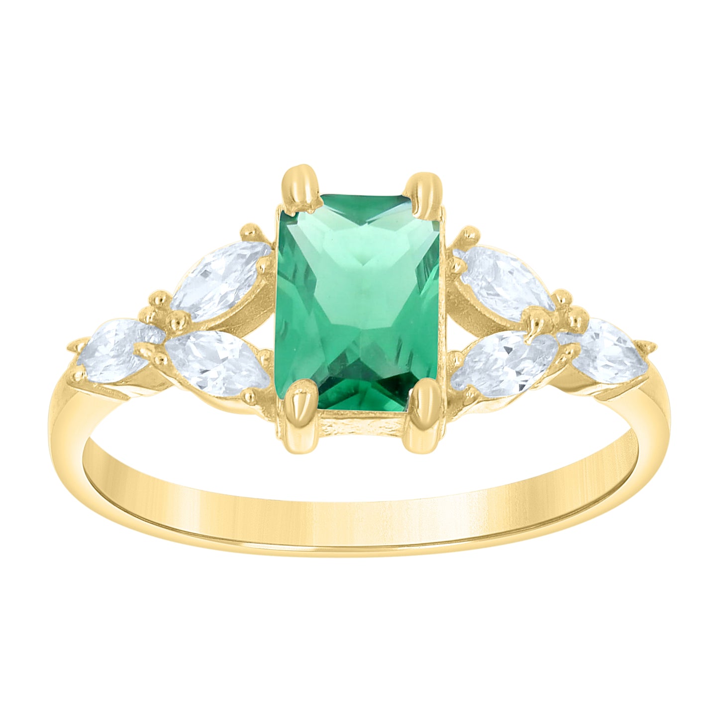 14kt Yellow Gold Womens Marquise Emerald-Cut White Blue Cubic-Zirconia Fashion Ring– Elegant Jewelry Gift for Birthday, Anniversary, Engagement, Wedding