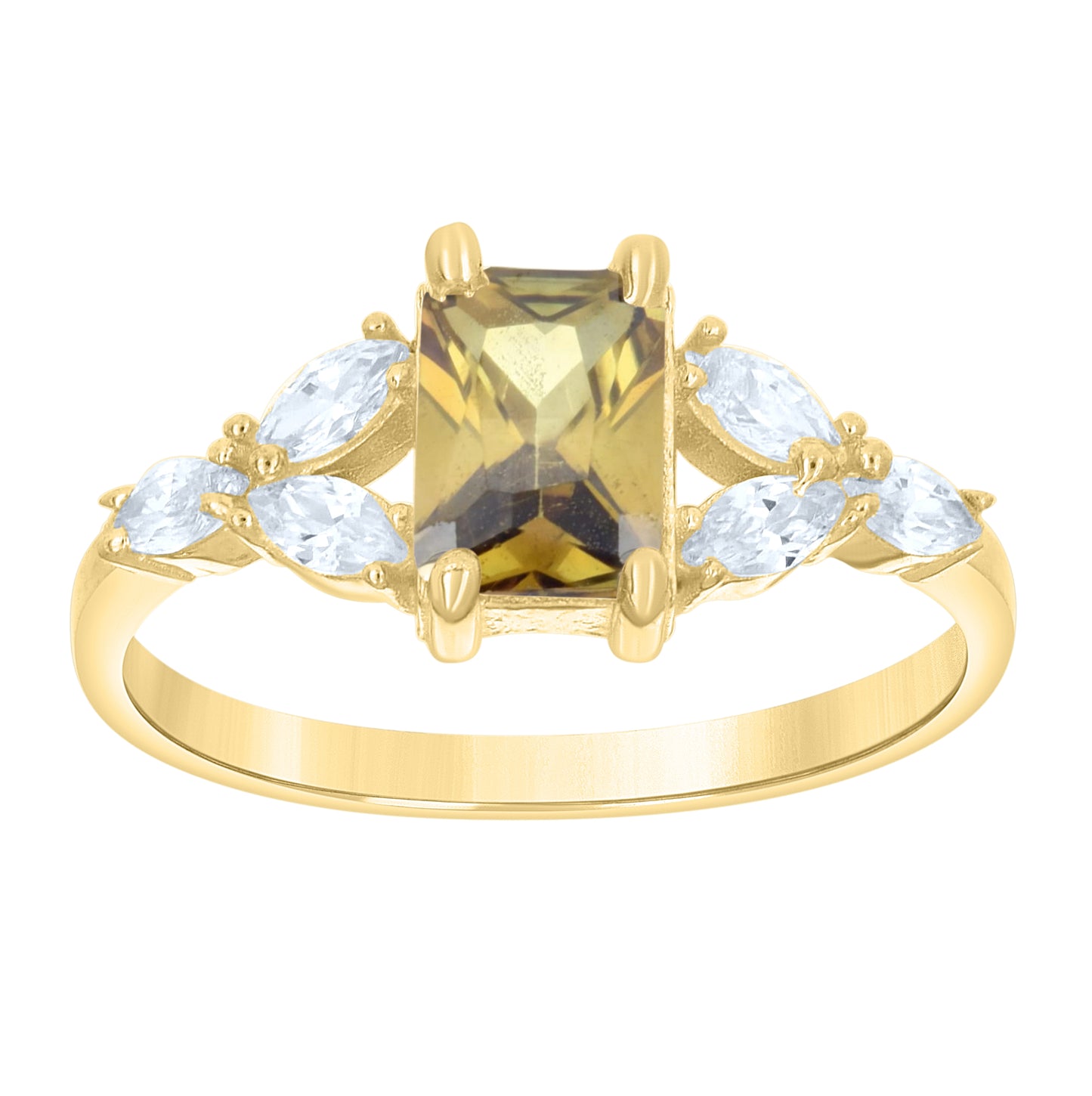 14kt Yellow Gold Womens Marquise Emerald-Cut White Blue Cubic-Zirconia Fashion Ring– Elegant Jewelry Gift for Birthday, Anniversary, Engagement, Wedding