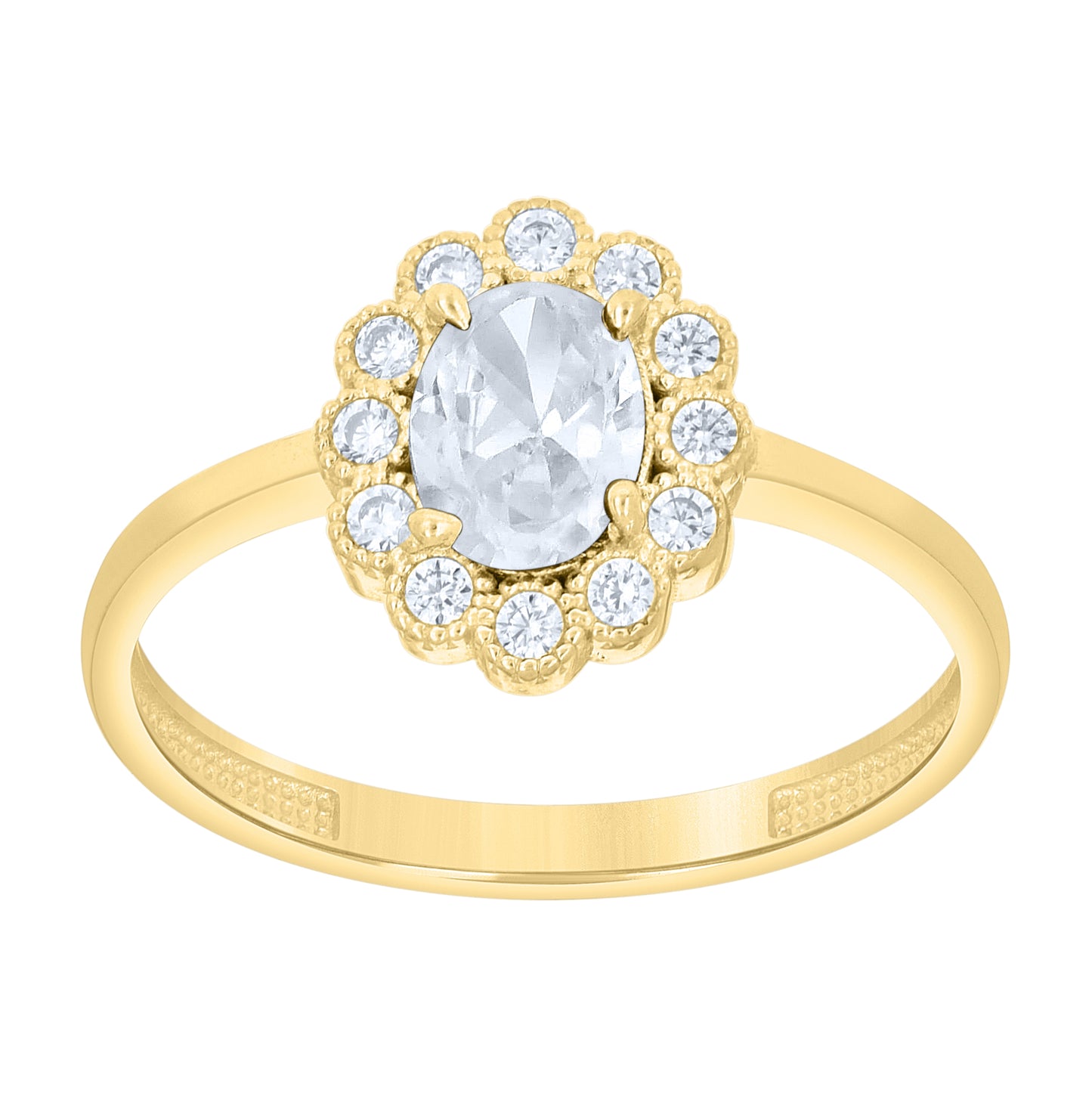 14kt Yellow Gold Womens Round Oval White Blue Cubic-Zirconia Flower Fashion Ring– Elegant Jewelry Gift for Birthday, Anniversary, Engagement, Wedding