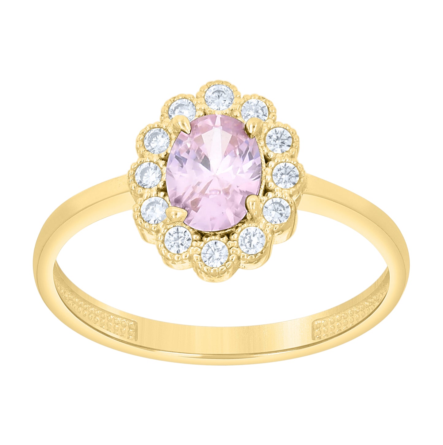 14kt Yellow Gold Womens Round Oval White Blue Cubic-Zirconia Flower Fashion Ring– Elegant Jewelry Gift for Birthday, Anniversary, Engagement, Wedding