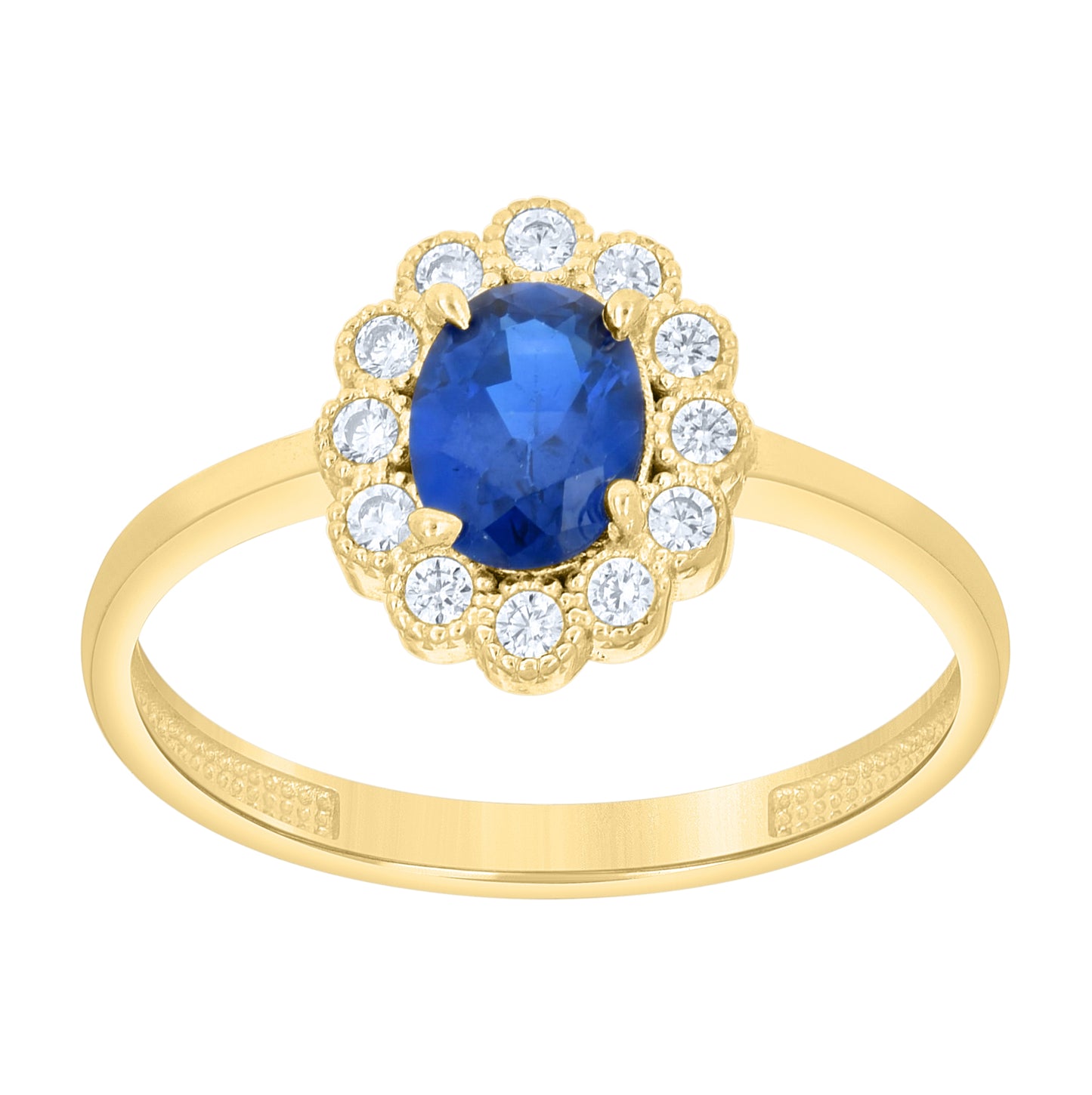 14kt Yellow Gold Womens Round Oval White Blue Cubic-Zirconia Flower Fashion Ring– Elegant Jewelry Gift for Birthday, Anniversary, Engagement, Wedding