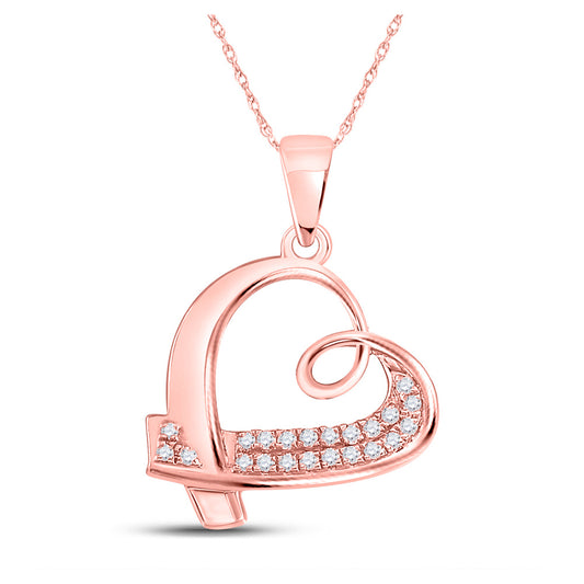 10K White Or Rose Gold Womens Round Diamond Sideways Heart Pendant