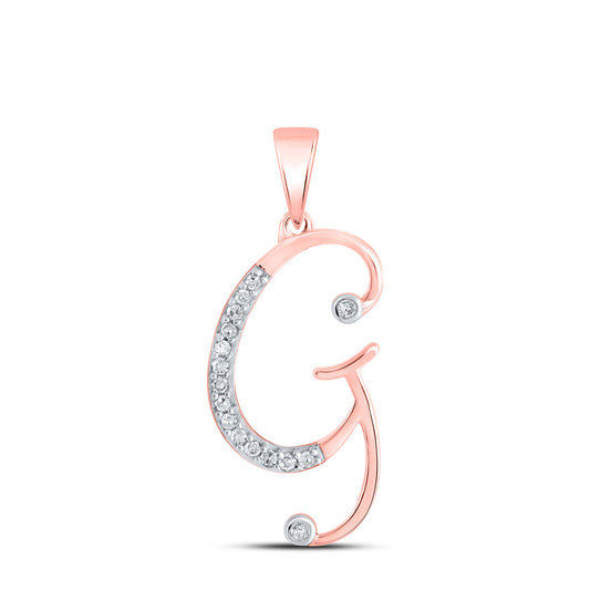 10K Rose Gold Womens Round Diamond Initial Letter Pendant