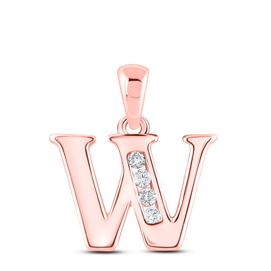 10K Rose Gold Womens Round Diamond Initial W Letter Pendant 1/20 Cttw