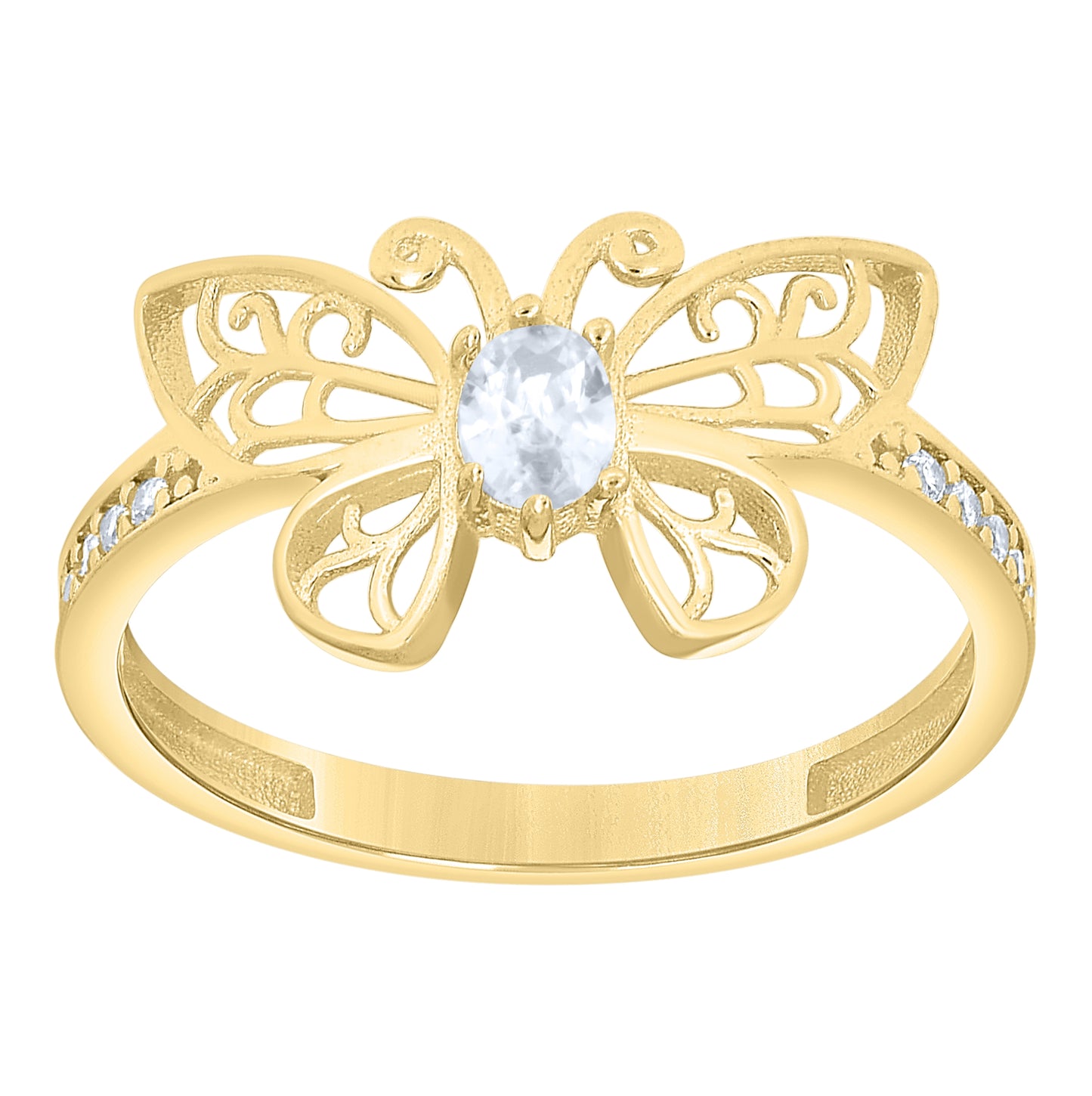 14kt Yellow Gold Womens Oval Blue Cubic-Zirconia Butterfly Fashion Ring– Elegant Jewelry Gift for Birthday, Anniversary, Engagement, Wedding