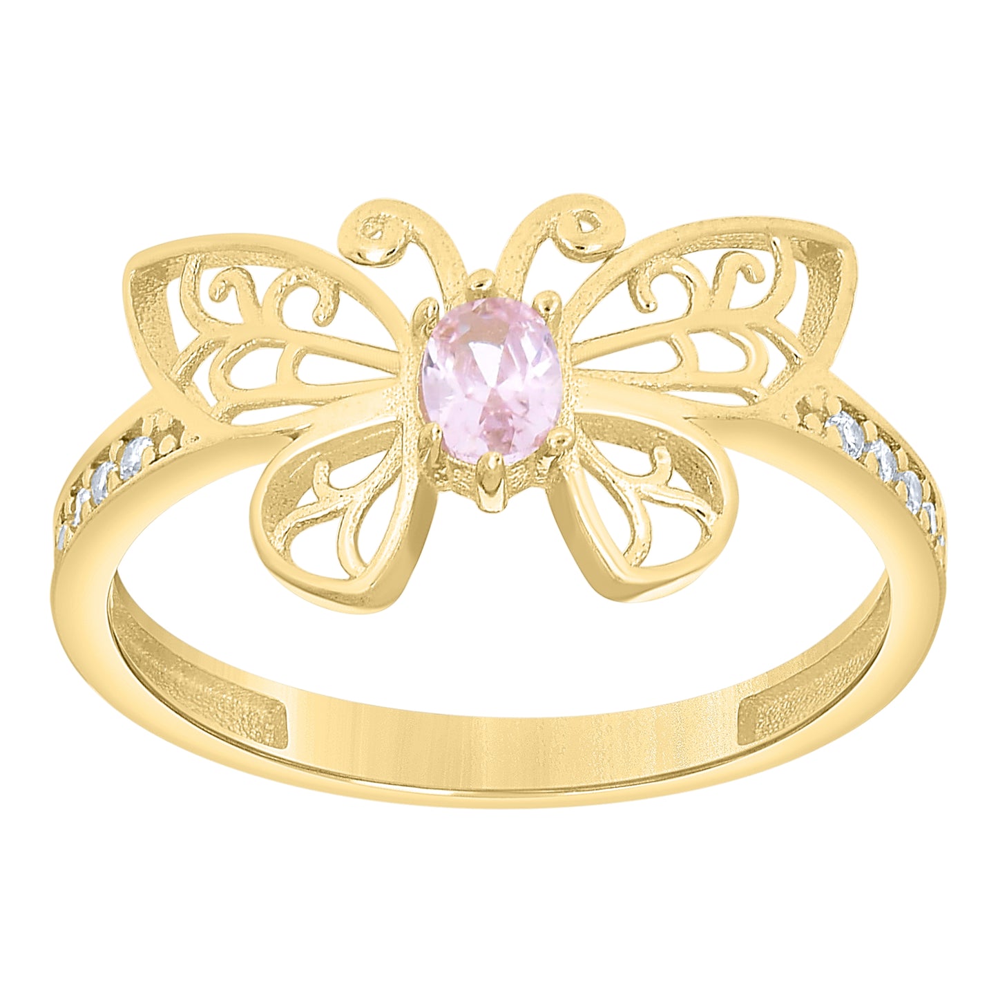 14kt Yellow Gold Womens Oval Blue Cubic-Zirconia Butterfly Fashion Ring– Elegant Jewelry Gift for Birthday, Anniversary, Engagement, Wedding