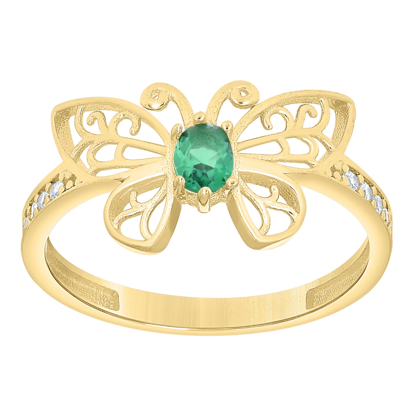 14kt Yellow Gold Womens Oval Blue Cubic-Zirconia Butterfly Fashion Ring– Elegant Jewelry Gift for Birthday, Anniversary, Engagement, Wedding