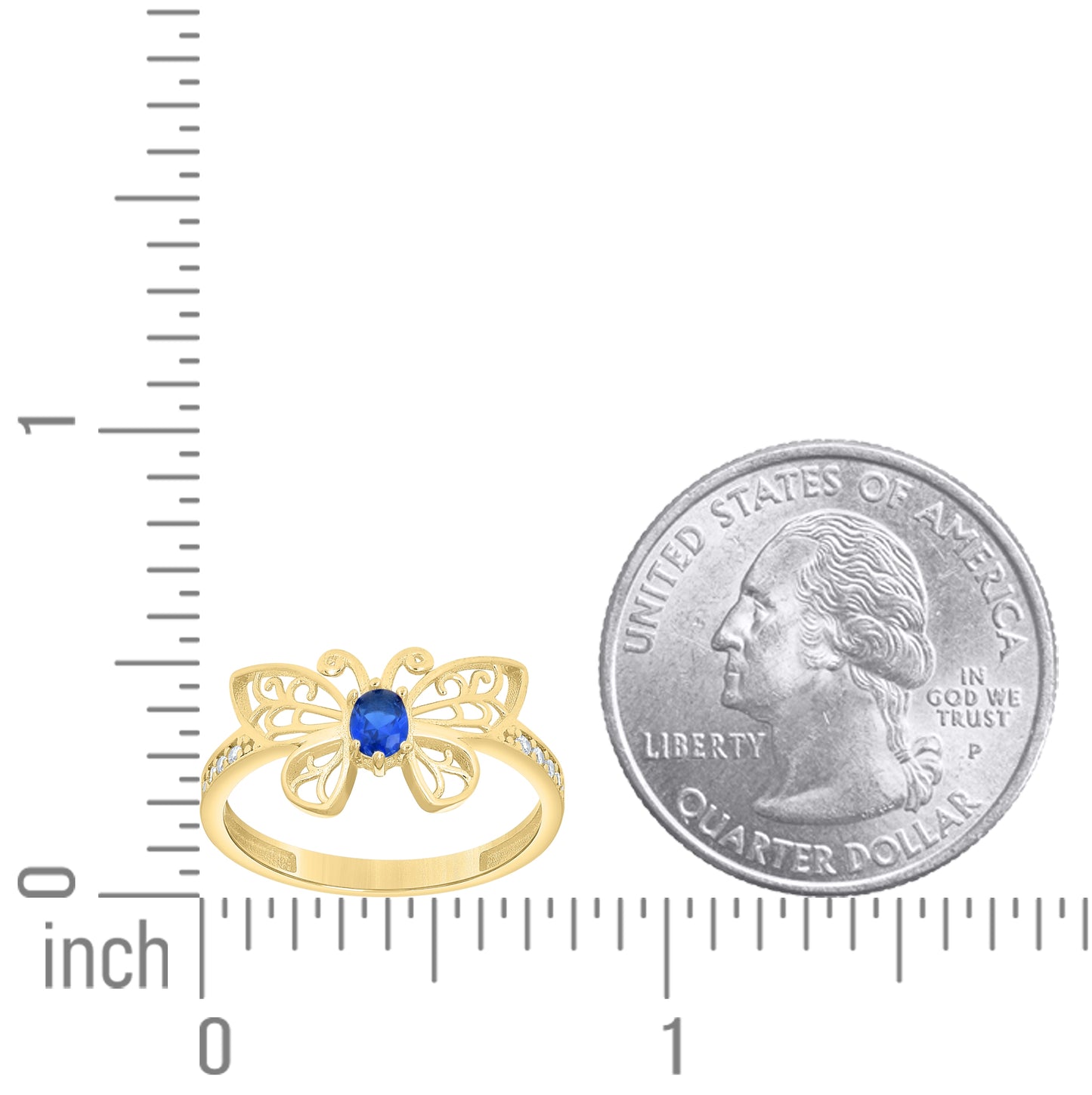 14kt Yellow Gold Womens Oval Blue Cubic-Zirconia Butterfly Fashion Ring– Elegant Jewelry Gift for Birthday, Anniversary, Engagement, Wedding