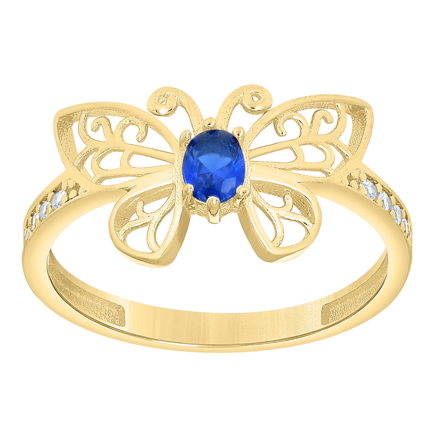 14kt Yellow Gold Womens Oval Blue Cubic-Zirconia Butterfly Fashion Ring– Elegant Jewelry Gift for Birthday, Anniversary, Engagement, Wedding