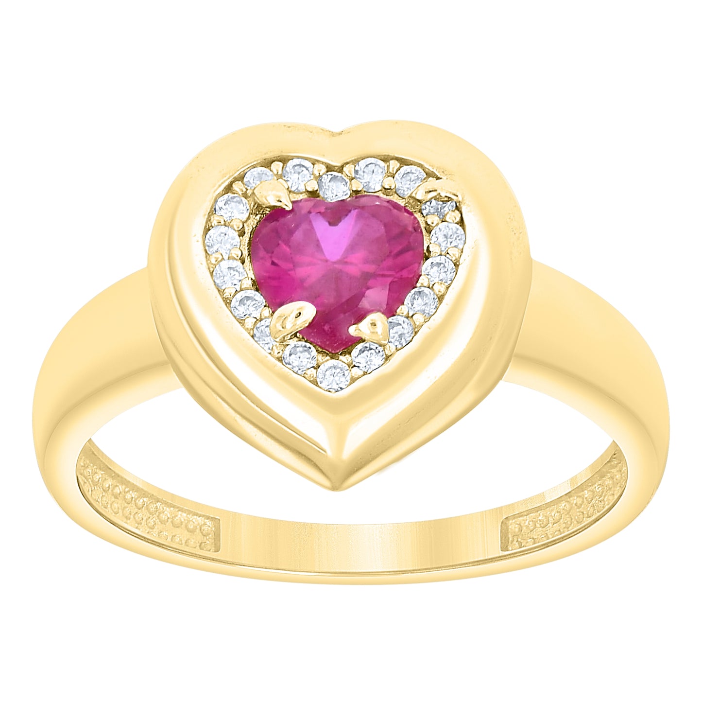 14kt Yellow Gold Womens Blue White Heart Round Cubic-Zirconia Heart Love Ring– Elegant Jewelry Gift for Birthday, Anniversary, Engagement, Wedding