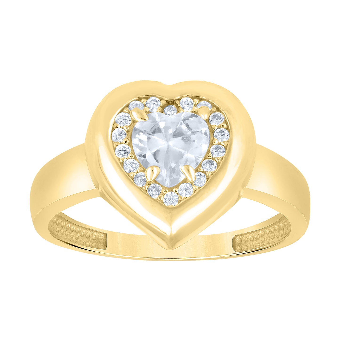 14kt Yellow Gold Womens Blue White Heart Round Cubic-Zirconia Heart Love Ring– Elegant Jewelry Gift for Birthday, Anniversary, Engagement, Wedding