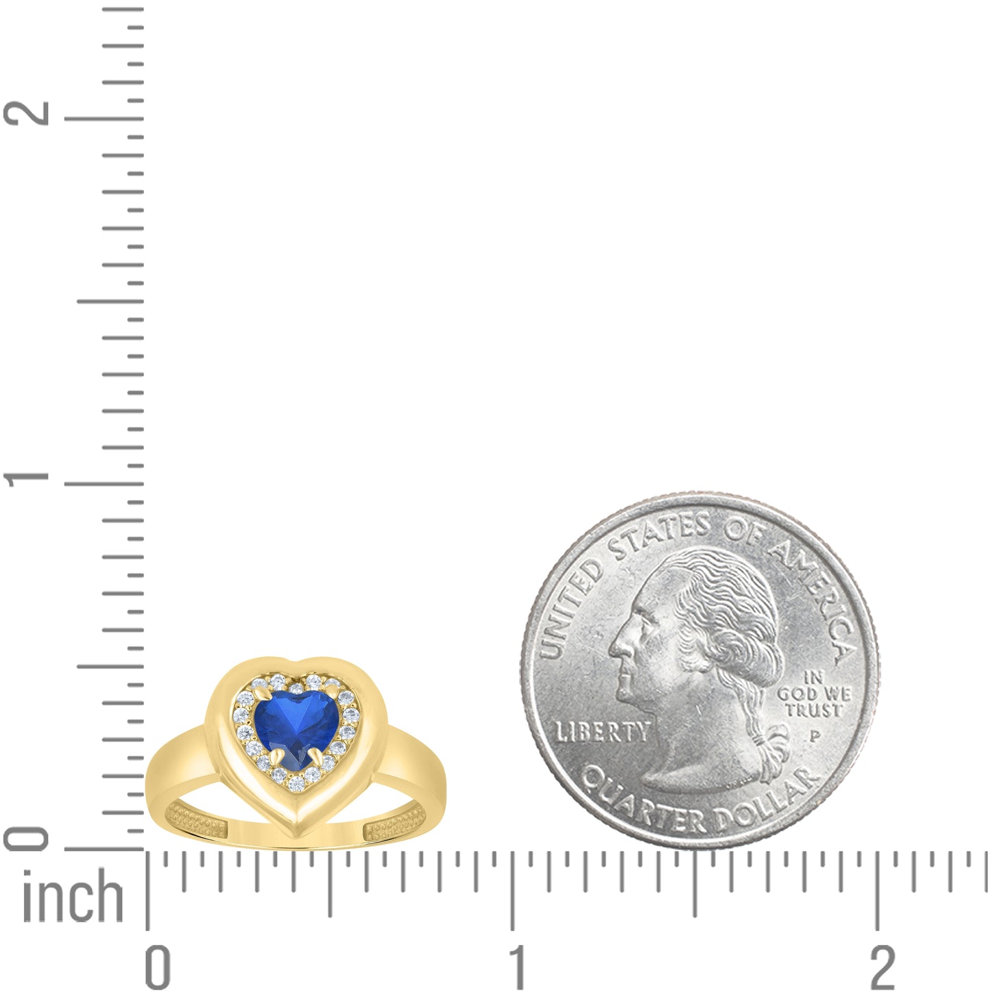 14kt Yellow Gold Womens Blue White Heart Round Cubic-Zirconia Heart Love Ring– Elegant Jewelry Gift for Birthday, Anniversary, Engagement, Wedding