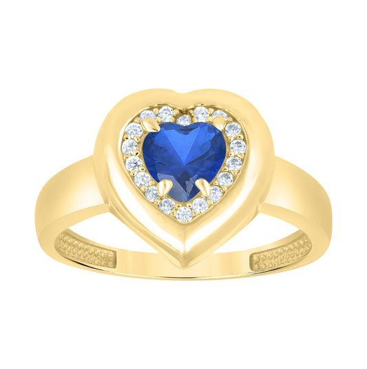 14kt Yellow Gold Womens Blue White Heart Round Cubic-Zirconia Heart Love Ring– Elegant Jewelry Gift for Birthday, Anniversary, Engagement, Wedding
