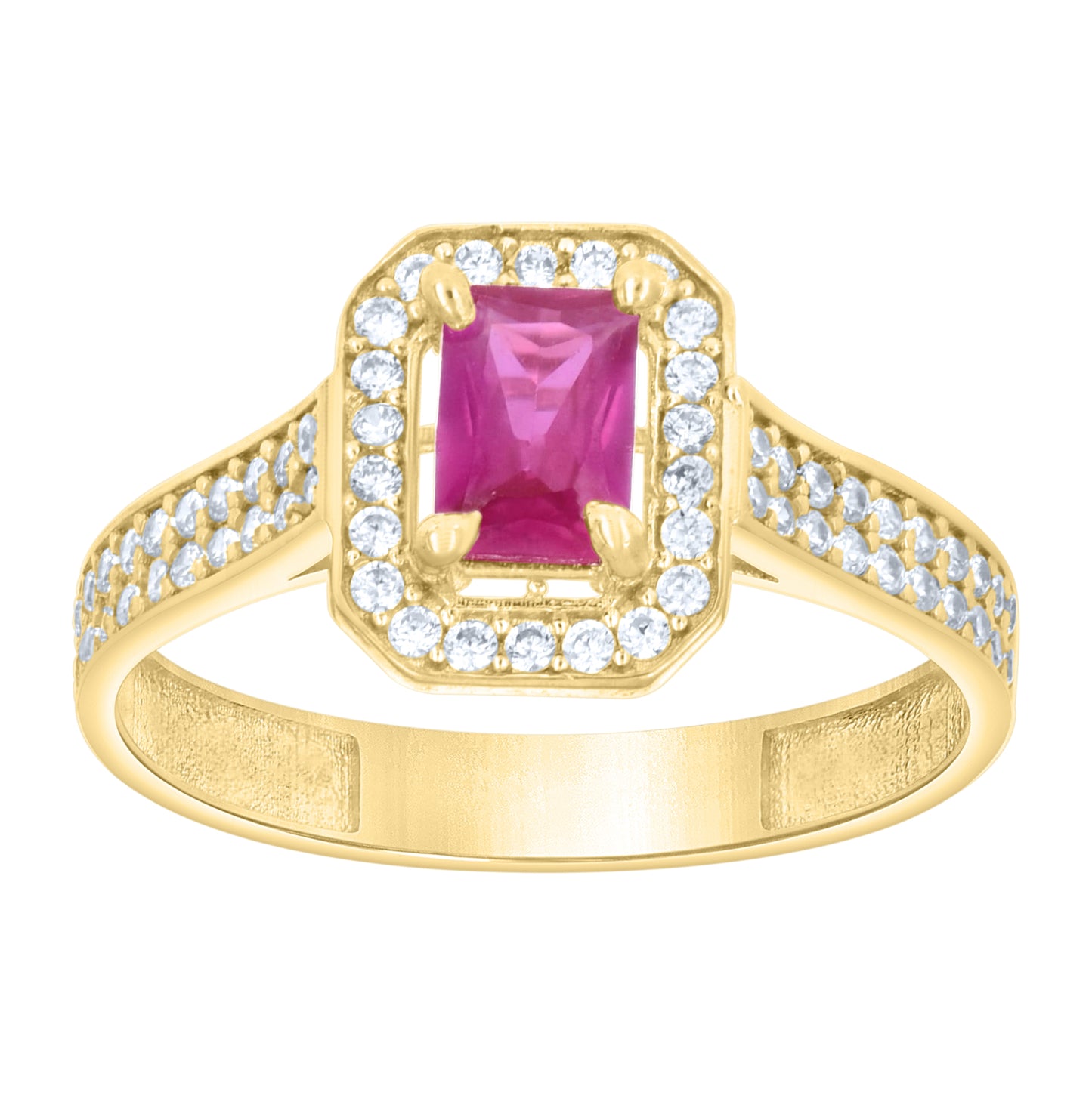 14kt Yellow Gold Womens Round Emerald-Cut White Blue Cubic-Zirconia Fashion Ring– Elegant Jewelry Gift for Birthday, Anniversary, Engagement, Wedding