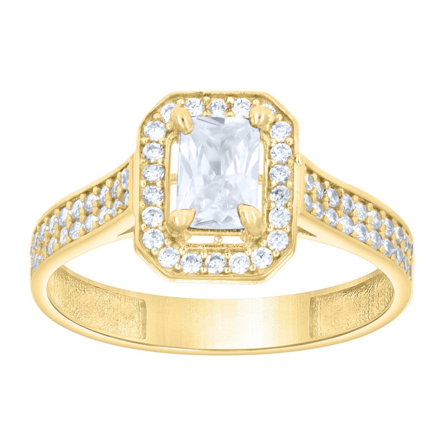 14kt Yellow Gold Womens Round Emerald-Cut White Blue Cubic-Zirconia Fashion Ring– Elegant Jewelry Gift for Birthday, Anniversary, Engagement, Wedding