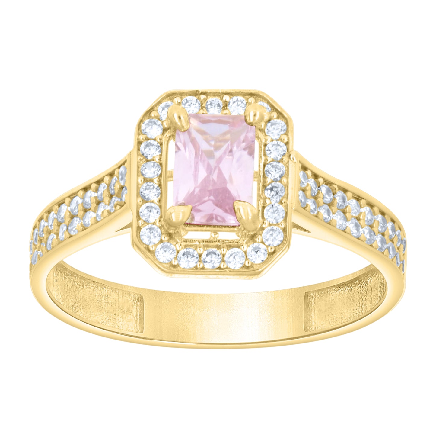 14kt Yellow Gold Womens Round Emerald-Cut White Blue Cubic-Zirconia Fashion Ring– Elegant Jewelry Gift for Birthday, Anniversary, Engagement, Wedding