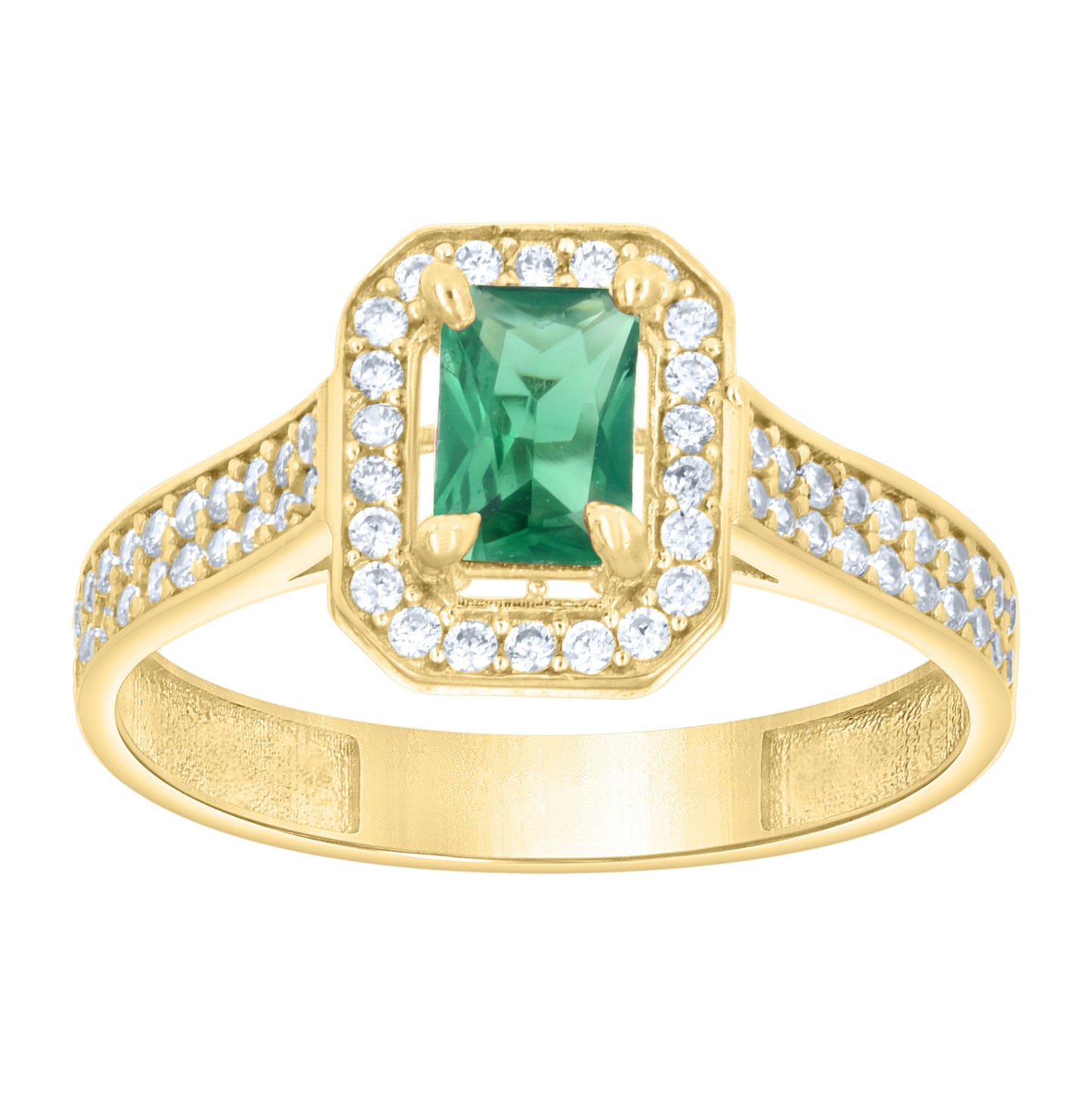 14kt Yellow Gold Womens Round Emerald-Cut White Blue Cubic-Zirconia Fashion Ring– Elegant Jewelry Gift for Birthday, Anniversary, Engagement, Wedding