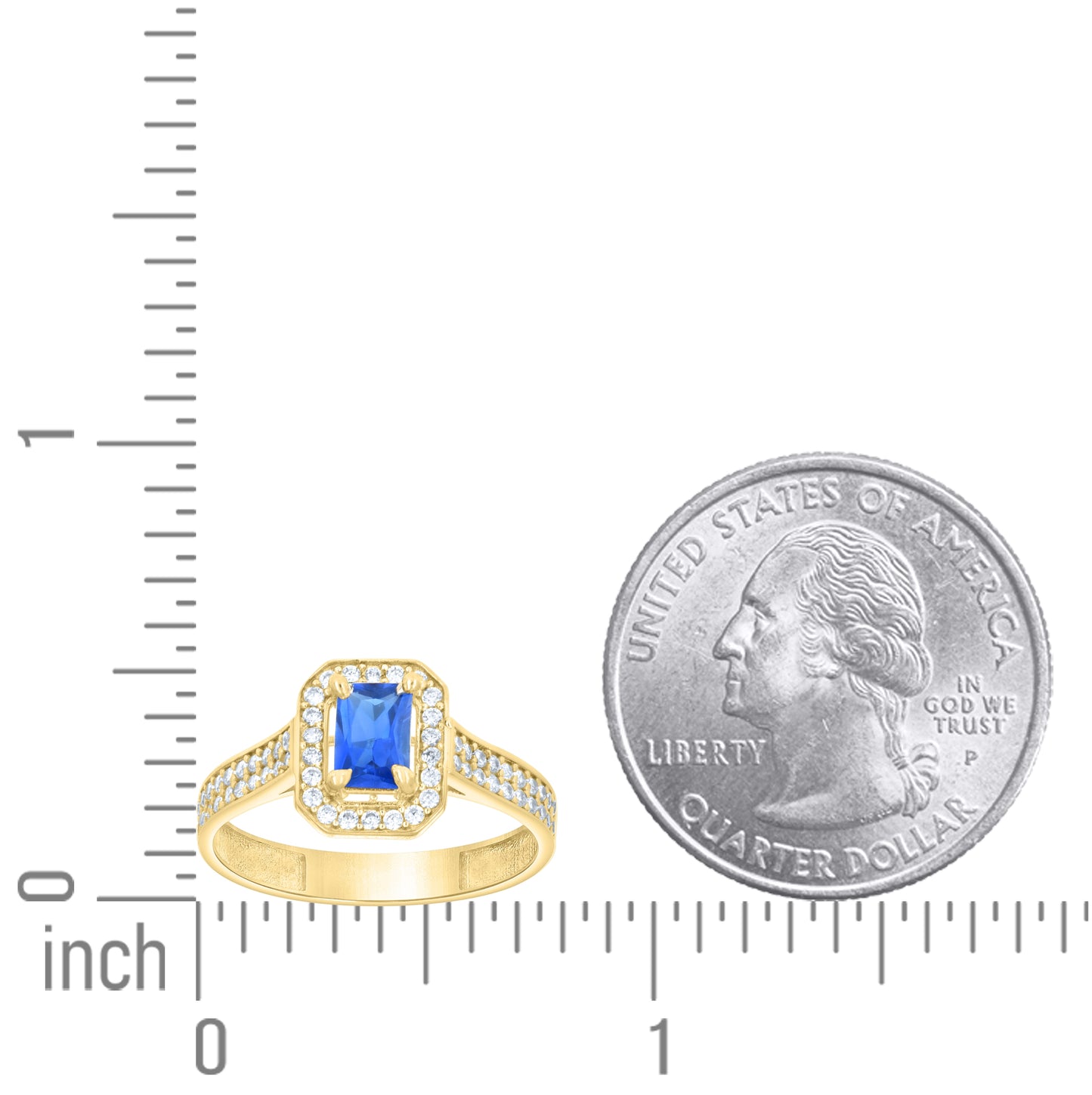 14kt Yellow Gold Womens Round Emerald-Cut White Blue Cubic-Zirconia Fashion Ring– Elegant Jewelry Gift for Birthday, Anniversary, Engagement, Wedding