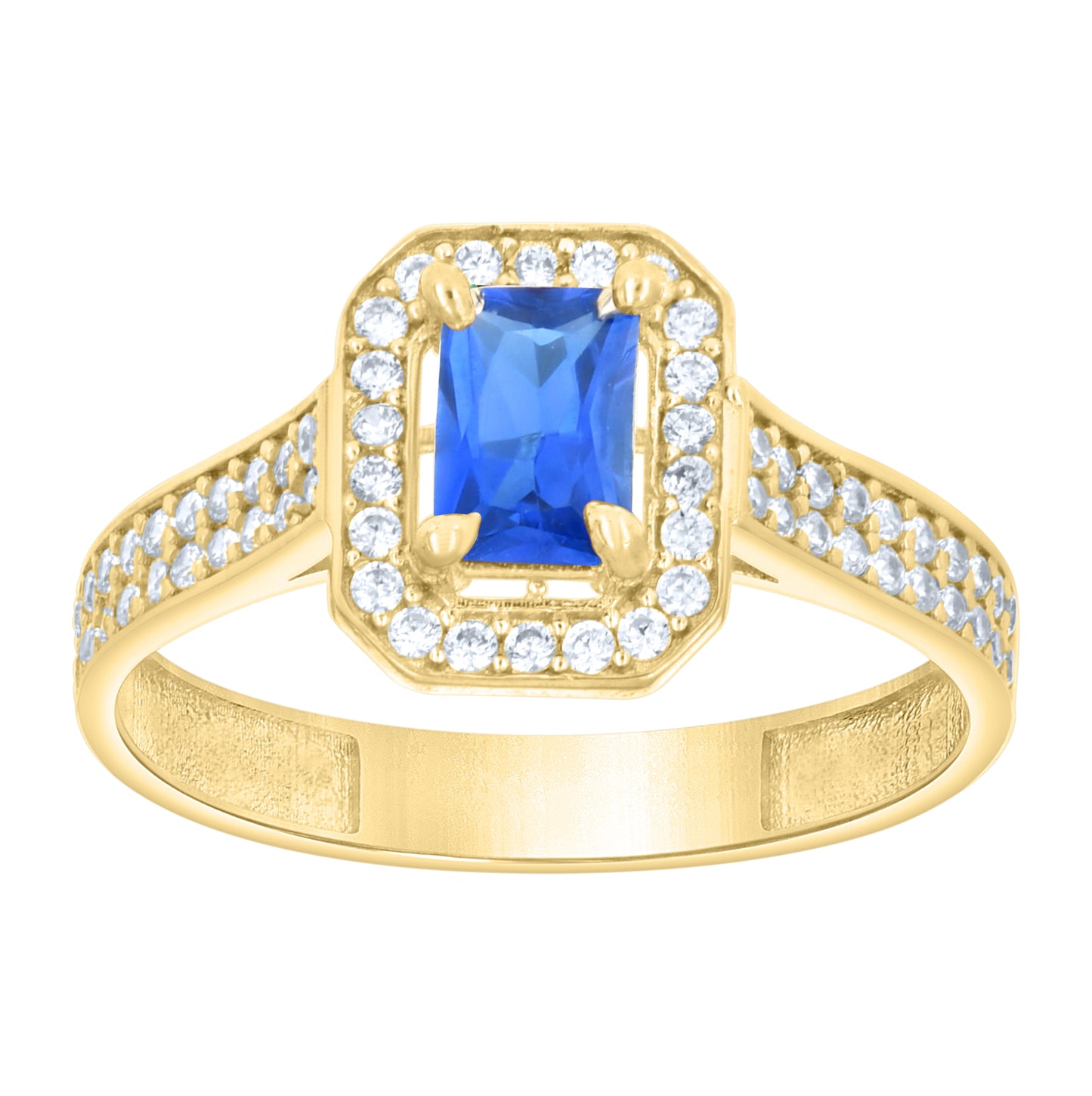 14kt Yellow Gold Womens Round Emerald-Cut White Blue Cubic-Zirconia Fashion Ring– Elegant Jewelry Gift for Birthday, Anniversary, Engagement, Wedding