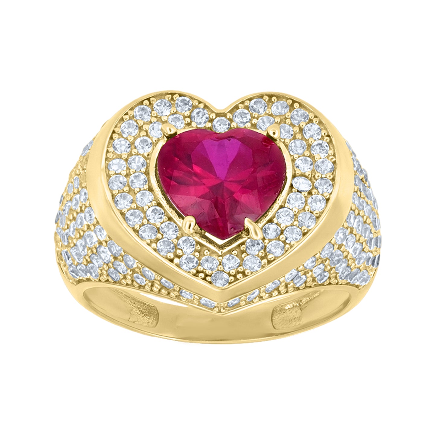 10kt Yellow Gold Womens Blue White Heart Round Cubic-Zirconia Heart Ring– Elegant Jewelry Gift for Birthday, Anniversary, Engagement, Wedding