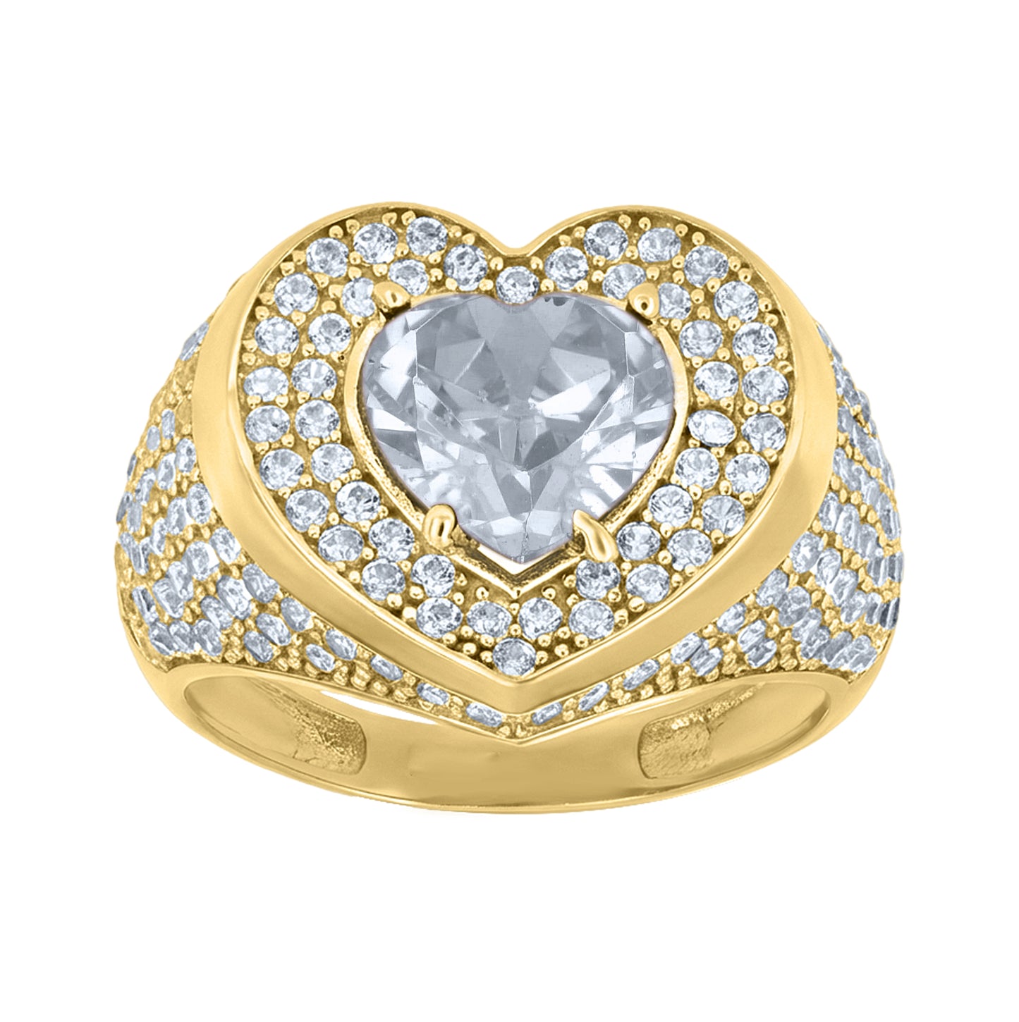 10kt Yellow Gold Womens Blue White Heart Round Cubic-Zirconia Heart Ring– Elegant Jewelry Gift for Birthday, Anniversary, Engagement, Wedding