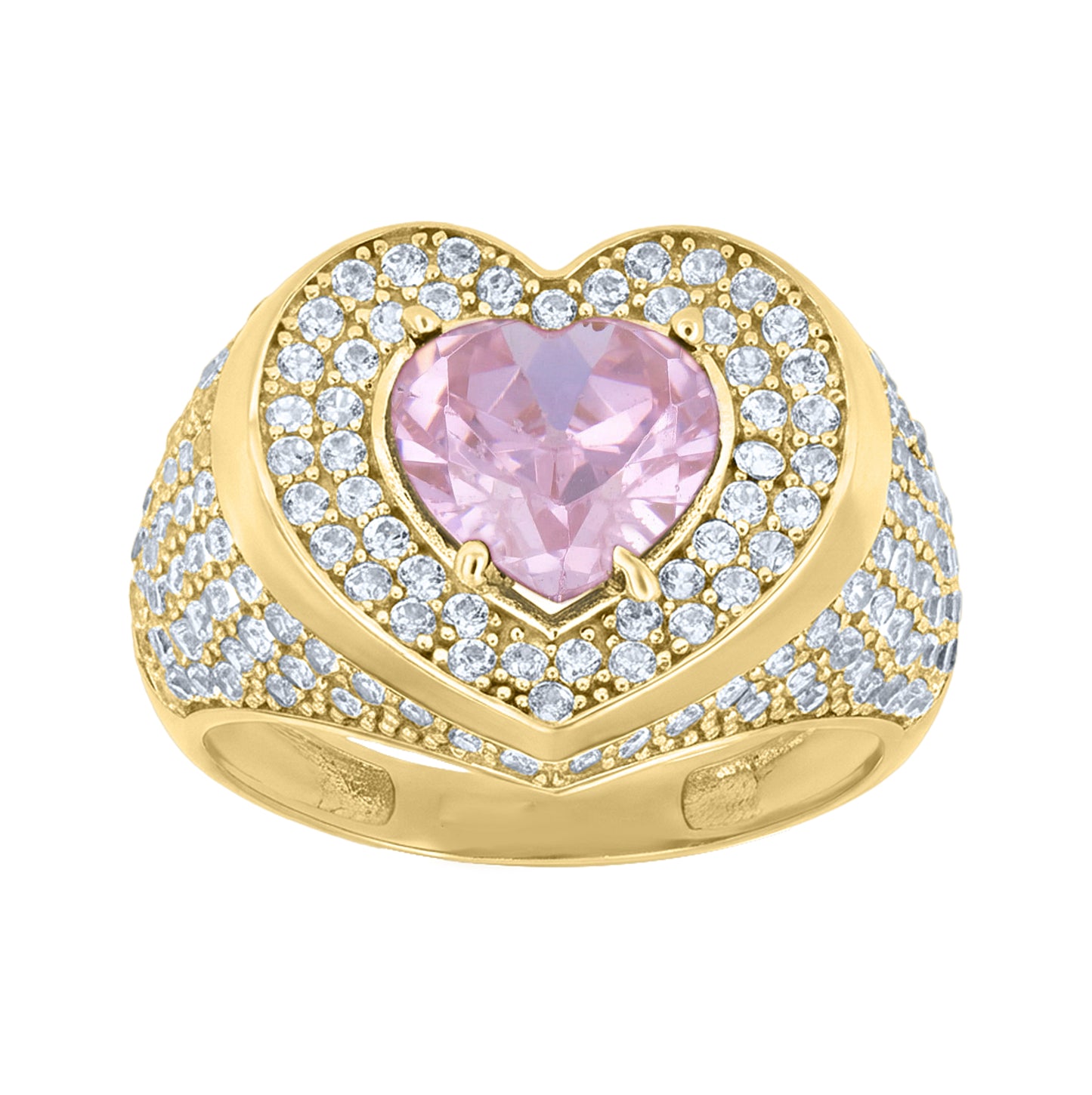 10kt Yellow Gold Womens Blue White Heart Round Cubic-Zirconia Heart Ring– Elegant Jewelry Gift for Birthday, Anniversary, Engagement, Wedding
