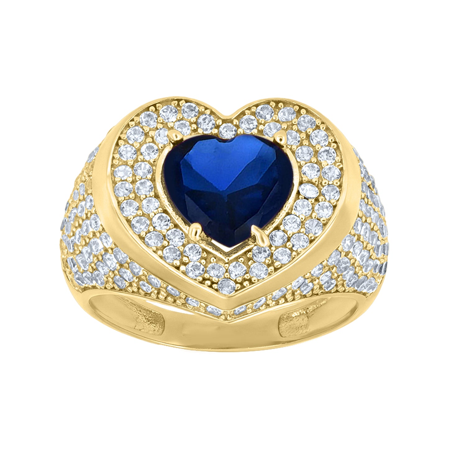 10kt Yellow Gold Womens Blue White Heart Round Cubic-Zirconia Heart Ring– Elegant Jewelry Gift for Birthday, Anniversary, Engagement, Wedding