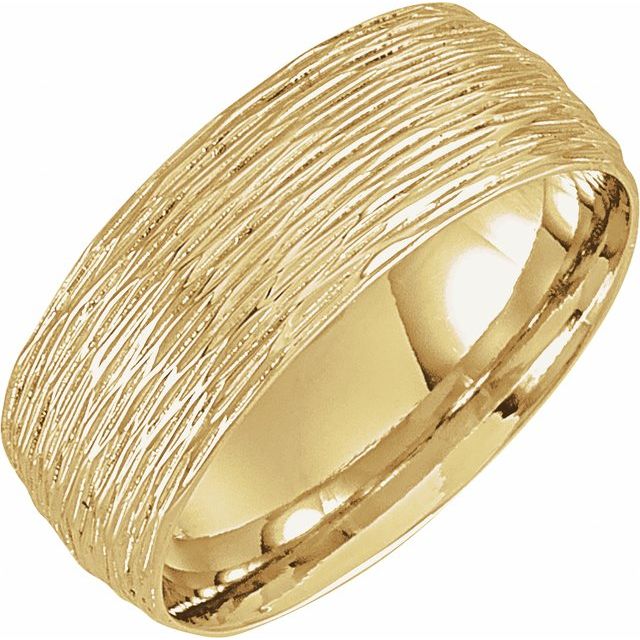 14K Yellow Or White Gold Polished Bark-Style Comfort-Fit Band With Bead Blast Finish