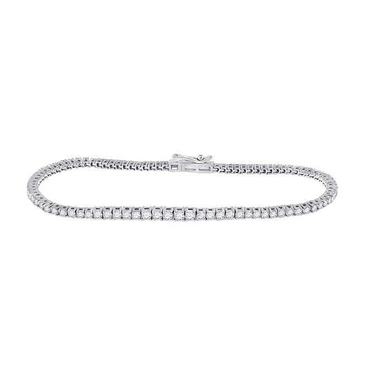 14K White Gold Womens Round Diamond Studded Tennis Bracelet 2 Cttw