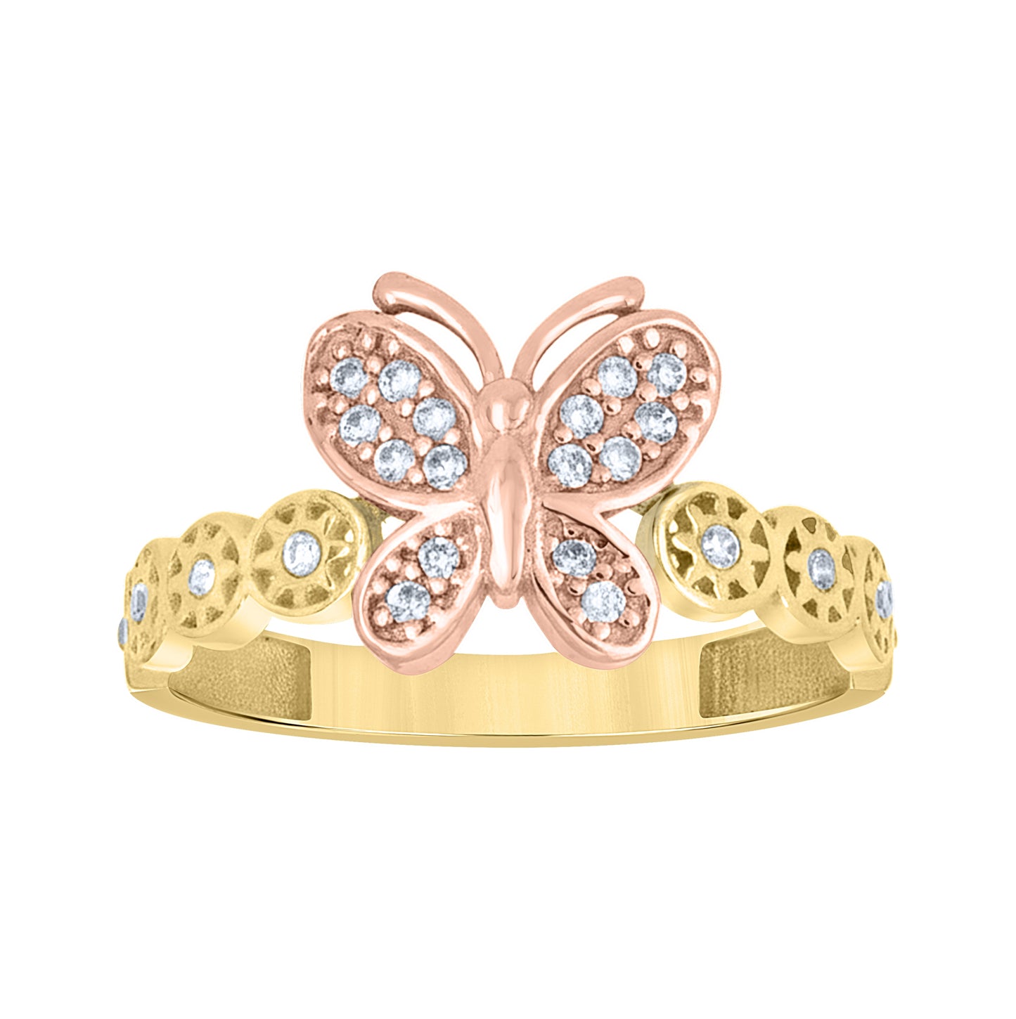 10kt Two-Tone Gold Womens Cubic-Zirconia Butterfly Fashion Ring– Elegant Jewelry Gift for Birthday, Anniversary, Engagement, Wedding