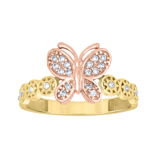 10kt Two-Tone Gold Womens Cubic-Zirconia Butterfly Fashion Ring– Elegant Jewelry Gift for Birthday, Anniversary, Engagement, Wedding