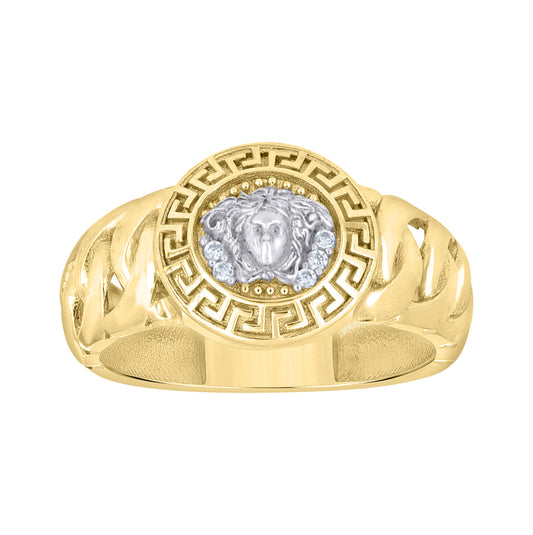 10kt Two-Tone Gold Womens Cubic-Zirconia Greek Key Medusa Fashion Ring– Elegant Jewelry Gift for Birthday, Anniversary, Engagement, Wedding