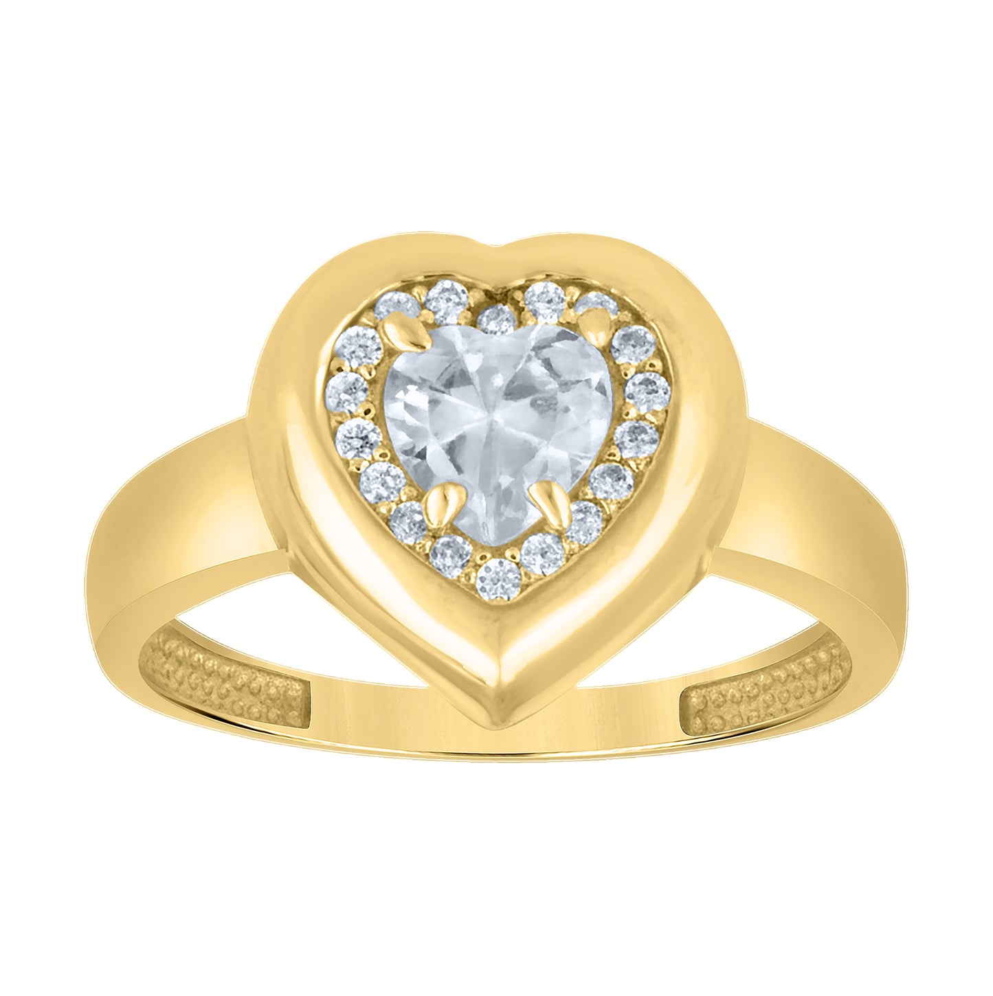 10kt Yellow Gold Womens Blue White Heart Round Cubic-Zirconia Heart Ring– Elegant Jewelry Gift for Birthday, Anniversary, Engagement, Wedding