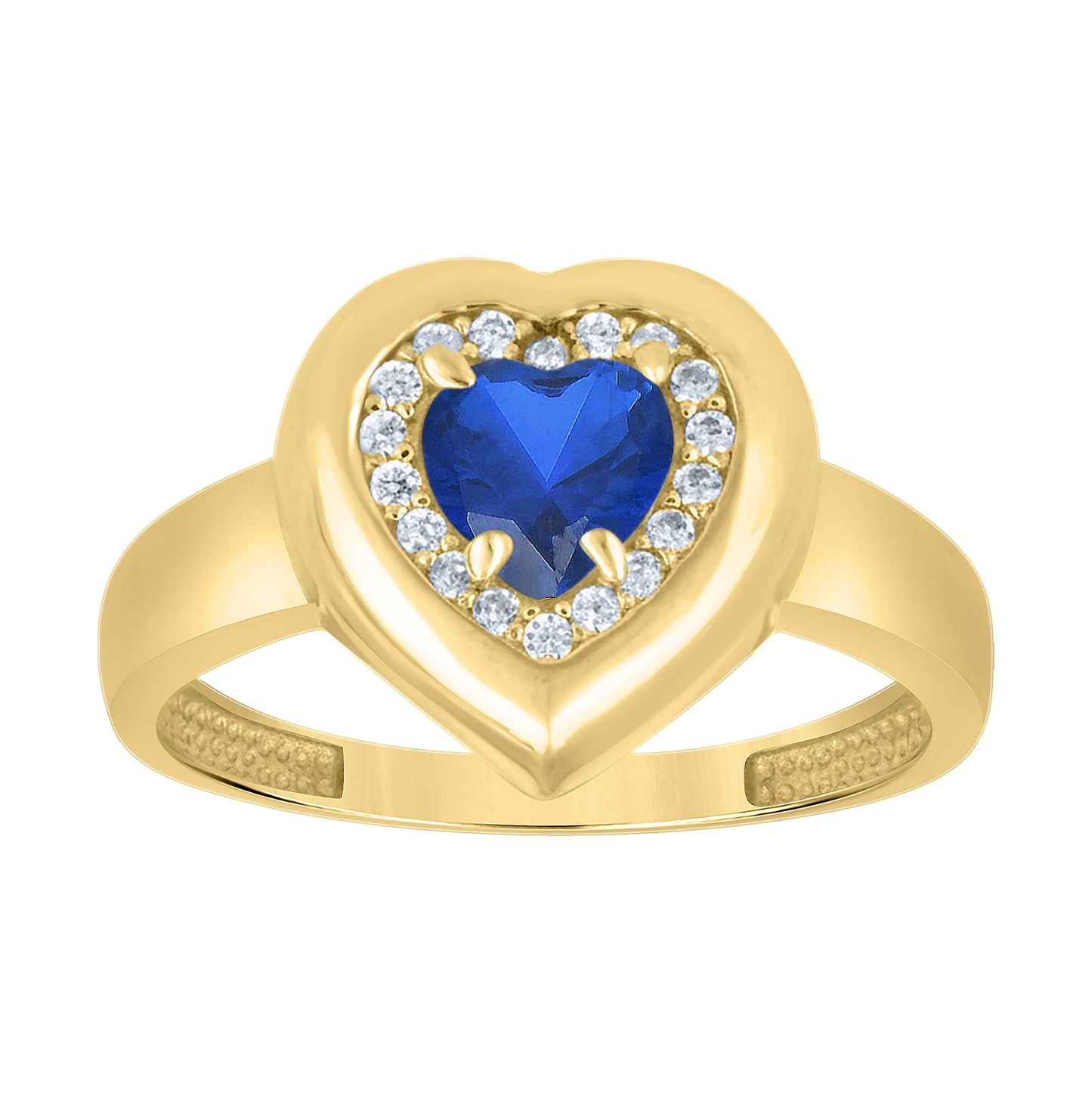 10kt Yellow Gold Womens Blue White Heart Round Cubic-Zirconia Heart Ring– Elegant Jewelry Gift for Birthday, Anniversary, Engagement, Wedding