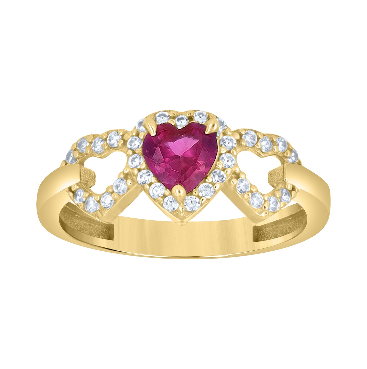 10kt Yellow Gold Womens Blue White Heart Round Cubic-Zirconia Triple Heart Ring– Elegant Jewelry Gift for Birthday, Anniversary, Engagement, Wedding