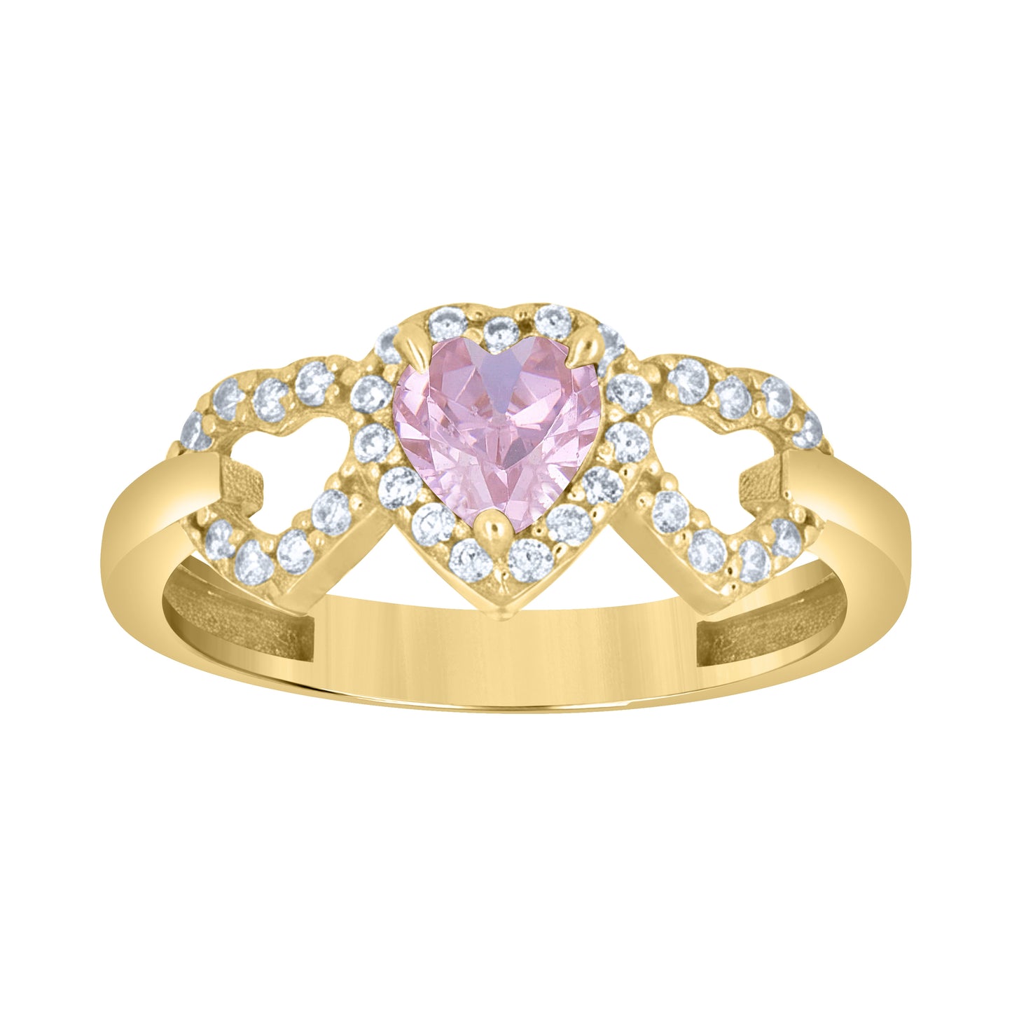 10kt Yellow Gold Womens Blue White Heart Round Cubic-Zirconia Triple Heart Ring– Elegant Jewelry Gift for Birthday, Anniversary, Engagement, Wedding